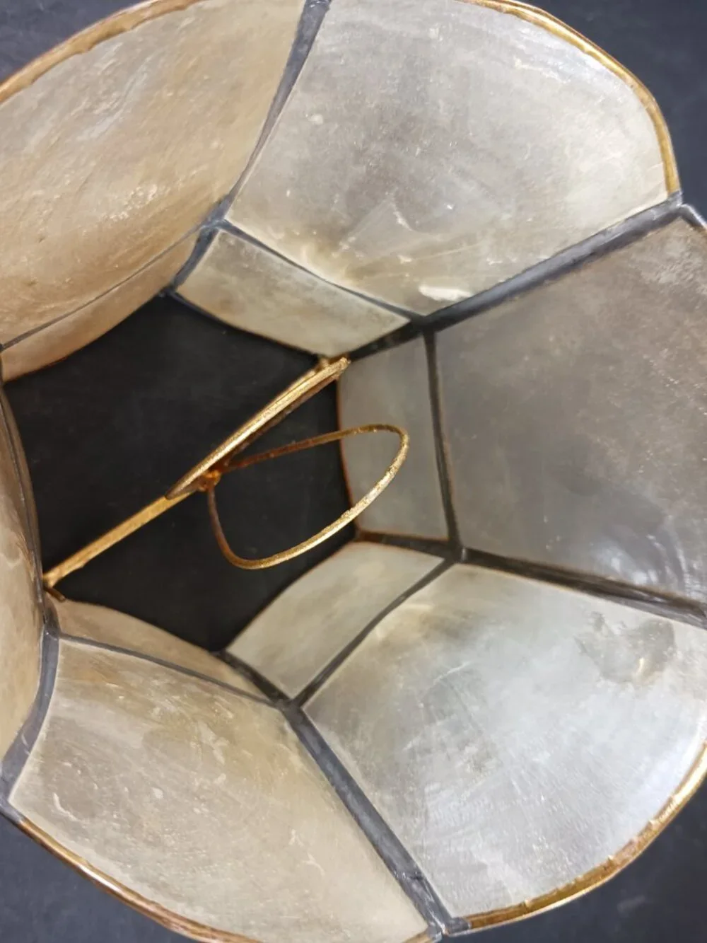 Mini Vintage Capiz Shell Lamp Shades featuring Brass Trim